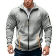 thumbnail image 1 of XIAONU Mens Sweatshirts Zipper Front Color Blocked Sleeveless Hoodless Jacket Long Sleeved Slim Fit Polo Sweatshirt With Pockets, 1 of 6