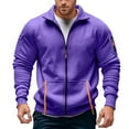 thumbnail image 1 of XIAONU Mens Sweatshirts Zipper Front Color Blocked Sleeveless Hoodless Jacket Long Sleeved Slim Fit Polo Sweatshirt With Pockets, 1 of 6