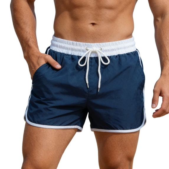 XIAONU Mens Swim Trunks Drawstring Waist Contrast Trim Quick Dry Board Shorts Water Resistant Beach Vacation Bottoms