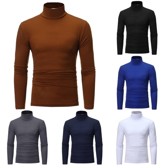 XIAONU Mens Turtleneck Tops Slim Fit Layering Long Sleeve Tees