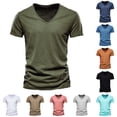 thumbnail image 1 of XIAONU Mens V Neck T Shirt Short Sleeve Slim Fit Basic Cotton Tees Tops, 1 of 3