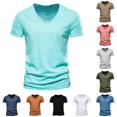 thumbnail image 1 of XIAONU Mens V Neck T Shirt Short Sleeve Slim Fit Basic Cotton Tees Tops, 1 of 3