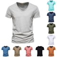 thumbnail image 1 of XIAONU Mens V Neck T Shirt Short Sleeve Slim Fit Basic Cotton Tees Tops, 1 of 3