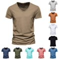 thumbnail image 1 of XIAONU Mens V Neck T Shirt Short Sleeve Slim Fit Basic Cotton Tees Tops, 1 of 3