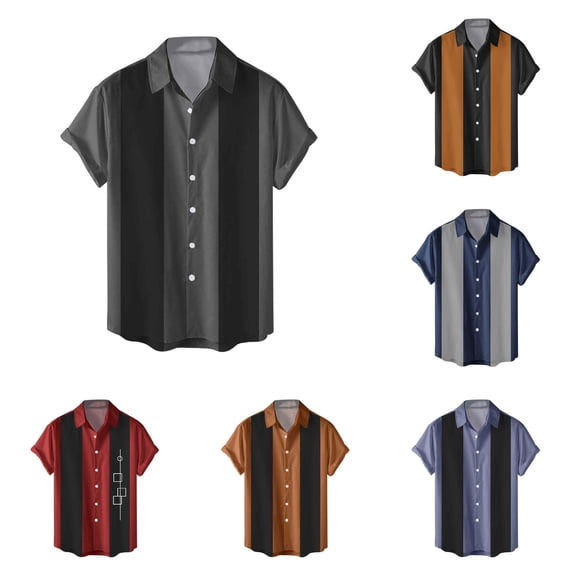 XIAONU Mens Vertical Stripe Shirts Relaxed Fit Casual Short Sleeve Button‑Down Tops
