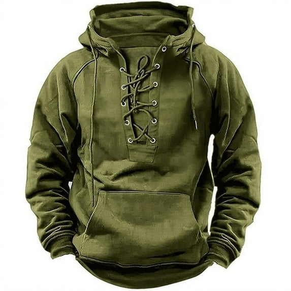 XIAONU Mens Vintage Lace Up Hoodies Raglan Sleeve Pullover Warm Rugged Outdoor Sweatshirt