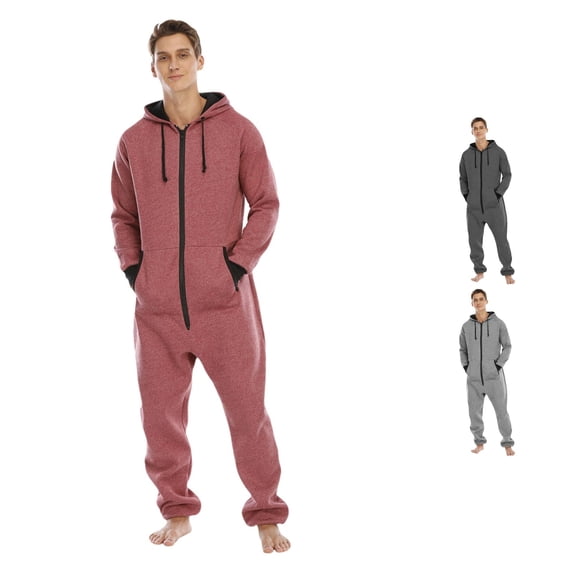XIAONU Mens Warm Zip Up Hooded Onesie Pajamas Relaxed Loose Fit Loungewear For Sleep Nightwear Jumpsuit