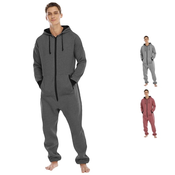 XIAONU Mens Warm Zip Up Hooded Onesie Pajamas Relaxed Loose Fit Loungewear For Sleep Nightwear Jumpsuit