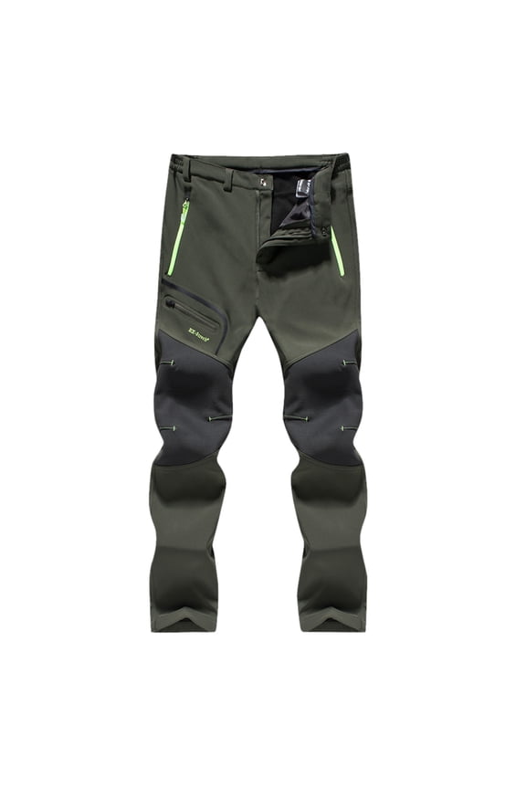 Mens Waterproof Hiking Pants Windproof Fleece Lined Trousers With Zipper Pockets For Outdoor Camping Black