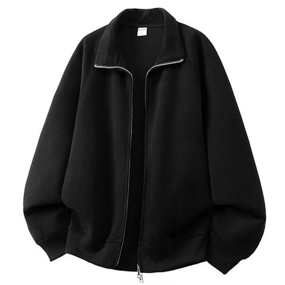 XIAONU Mens Zip Up Sweatshirts Jacket Loose Long Sleeve Solid Color Simple Sweatshirt Winter Trendy Oversized Coat Streetwear