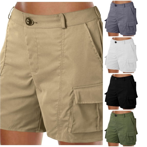 XIAONU Multi Pocket Cargo Shorts For Women Button Waist Outdoor Daily Casual Bottoms