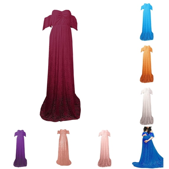 XIAONU Off Shoulder Lace Maternity Dress For Women Long Train Photoshoot Maxi Pregnancy Gown