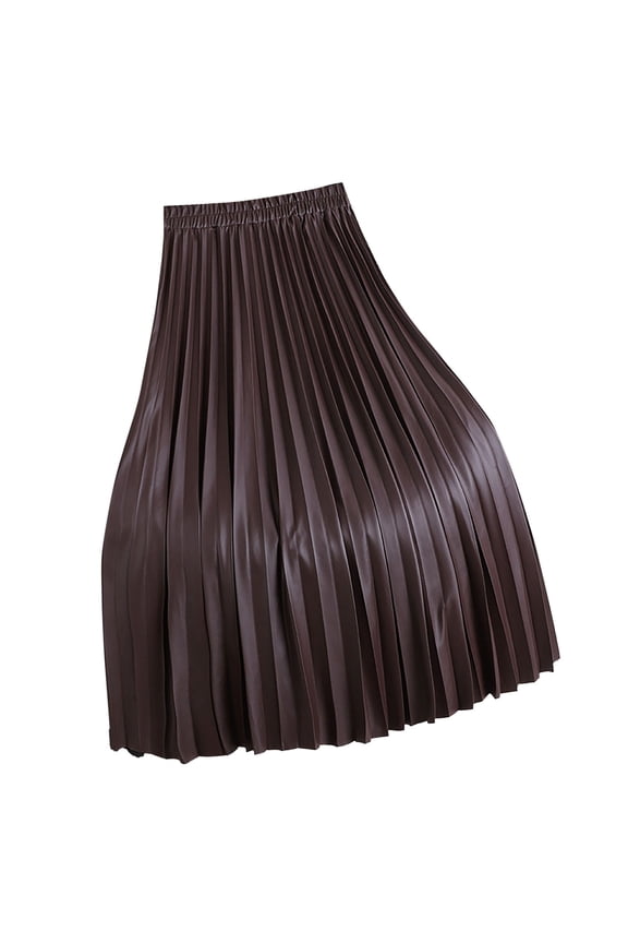 Office Pleated Skirt For Women Leather Flowy Slimming Long Skirt Casual Daily Wear Work Skirts