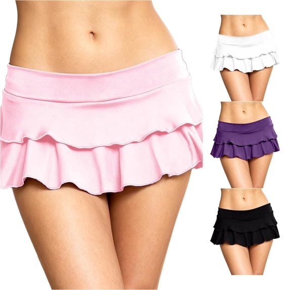 XIAONU Omens Ruffled Swim Mini Skirt High Elastic Waist Beach Short Skirt for Swimming Bottom