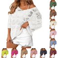 thumbnail image 1 of XIAONU Open Knit Hollow Out Sweater For Women Off Shoulder Drop Shoulder Beach Daily Blouses, 1 of 5