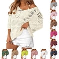 thumbnail image 1 of XIAONU Open Knit Hollow Out Sweater For Women Off Shoulder Drop Shoulder Beach Daily Blouses, 1 of 4