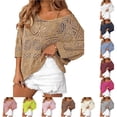 thumbnail image 1 of XIAONU Open Knit Hollow Out Sweater For Women Off Shoulder Drop Shoulder Beach Daily Blouses, 1 of 5