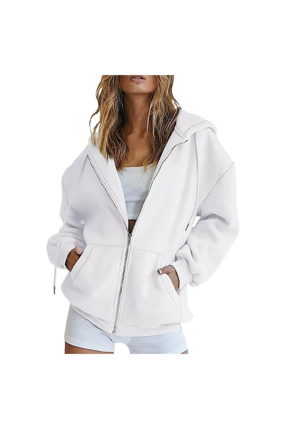 Oversized Zip Up Hoodie For Women Drop Shoulder Kangaroo Pocket Jacket Cozy Casual Daily Outerwear