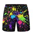 thumbnail image 1 of XIAONU Paint Splash Print Shorts for Men Elastic Waist Side Pockets Swim Shorts, 1 of 5