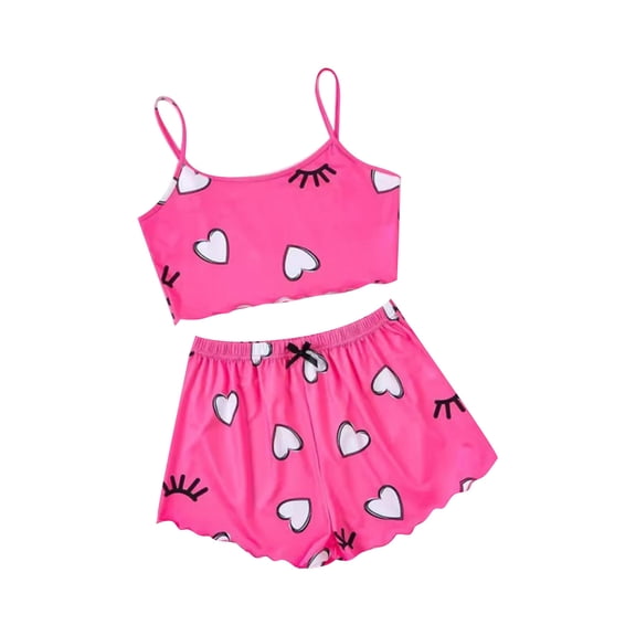 XIAONU Pajama Sets for Women Cute Print Lettuce Trim Top and Shorts Sleepwear Comfortable Relaxing Evenings Nightwear