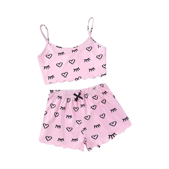 XIAONU Pajama Sets for Women Cute Print Lettuce Trim Top and Shorts Sleepwear Comfortable Relaxing Evenings Nightwear