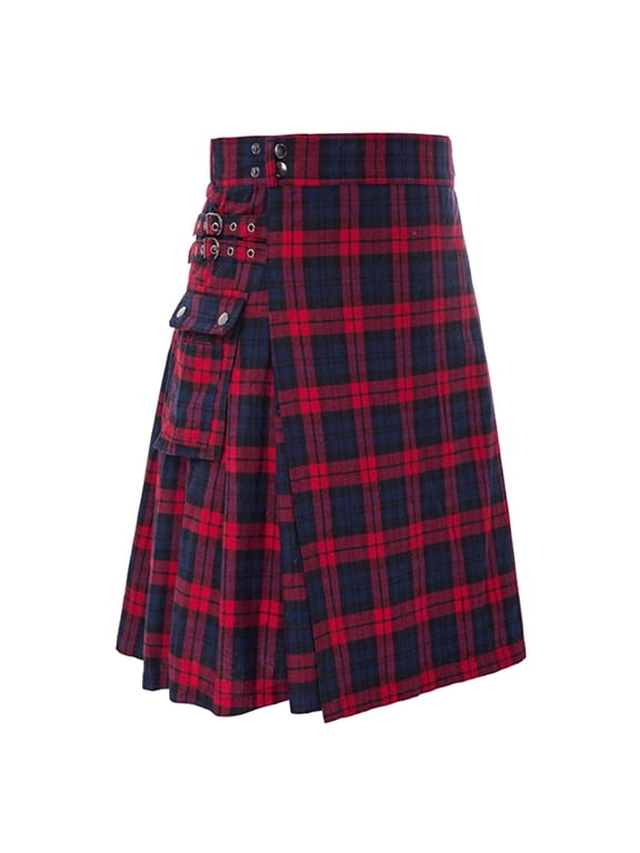 Plaid Kilts for Men Pocket-Equipped High-Rise Urban Daily Street Pleated Skirts