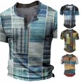 thumbnail image 1 of XIAONU Plaid Print Henley Shirt for Men Short Sleeve V Neck Casual Daily Top, 1 of 3