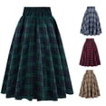 thumbnail image 1 of XIAONU Plaid Print Midi Skirt for Women Elastic-Waist Fall School A-Line Flared Bottoms, 1 of 9