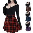 thumbnail image 1 of XIAONU Plaid Print Skirt For Women High Waist Lace Up Flared A Line Mini Skirt, 1 of 7