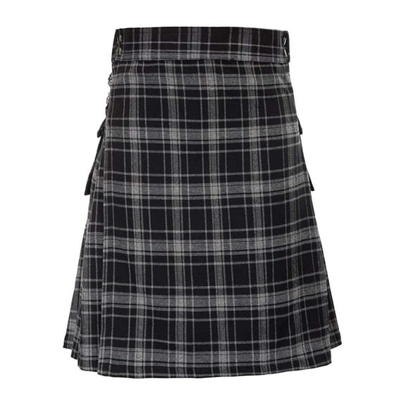 XIAONU Plaid Skirts For Mens Cotton Baggy A-Line Pleated Skorts Button Waist Short Skirts With Pocket
