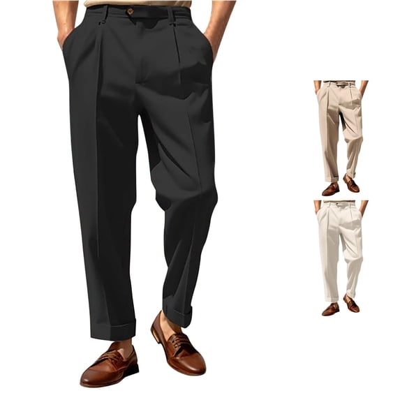 XIAONU Pleated Dress Pants for Men Button Fastener Side Pockets Tailored Fit Trousers