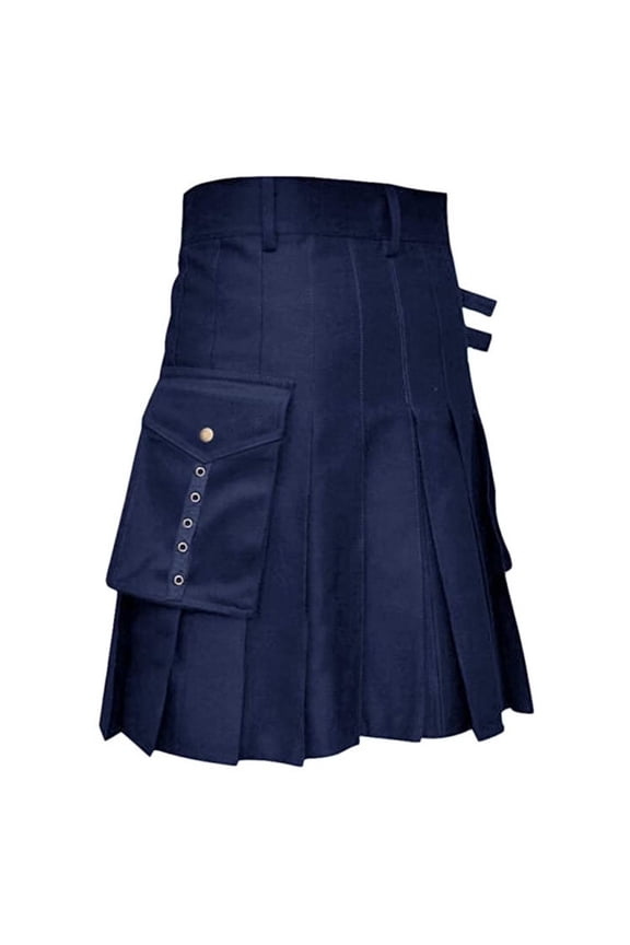 Pleated Kilt For Men Adjustable Strap Retro Skirts Multi Buckle High Waist Stretchy Outdoor Skirt