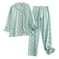thumbnail image 1 of XIAONU Polka Dot Pajama Set for Women Satin Long-Sleeve Button-Front Top & Pants Homerwear Silky Comfortable Sleepwear Set, 1 of 3