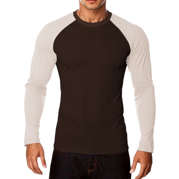 XIAONU Raglan Color Block T-Shirt for Men Long Sleeve Crew Neck Pullover Tee Stretchy Minimalist Daily T-Shirts