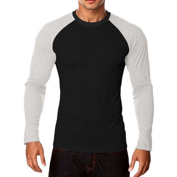 XIAONU Raglan Color Block T-Shirt for Men Long Sleeve Crew Neck Pullover Tee Stretchy Minimalist Daily T-Shirts