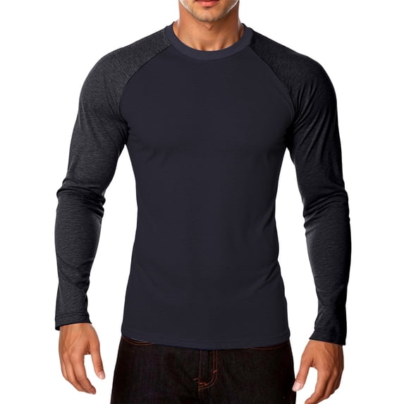 XIAONU Raglan Color Block T-Shirt for Men Long Sleeve Crew Neck Pullover Tee Stretchy Minimalist Daily T-Shirts