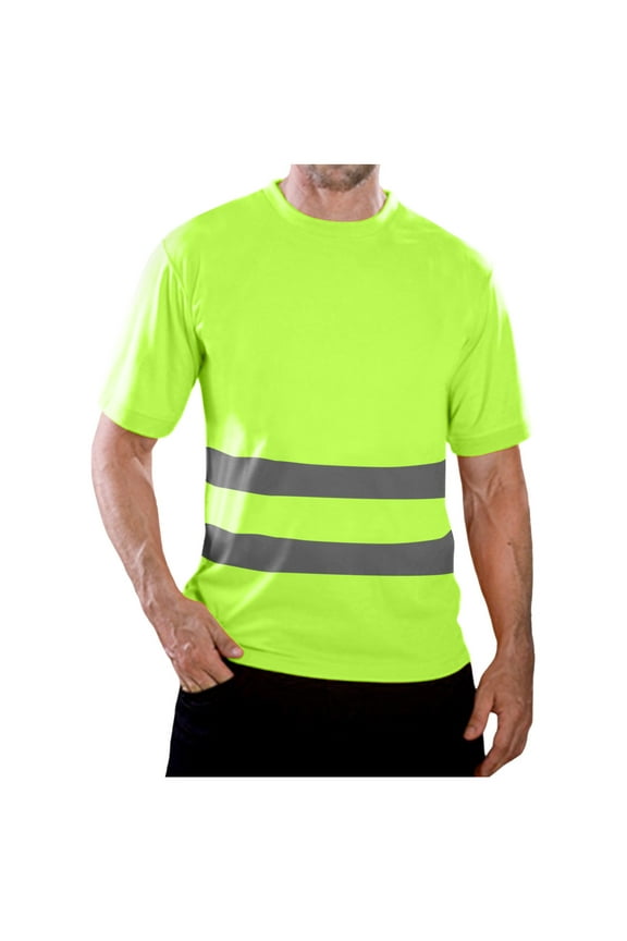 Reflective Stripe Tee for Men Short Sleeve Crewneck Safety Top High Visibility Practical Workwear Tops