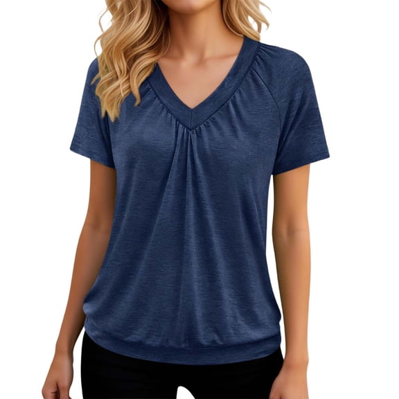 XIAONU Ruched Front Tees for Women Raglan Short-Sleeve Daily Casual Shirts