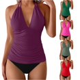 thumbnail image 1 of XIAONU Ruched Halter Tankini Top for Women Solid Summer Pool Swim Separates, 1 of 4