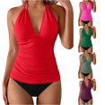 thumbnail image 1 of XIAONU Ruched Halter Tankini Top for Women Solid Summer Pool Swim Separates, 1 of 4