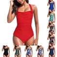 thumbnail image 1 of XIAONU Ruched Torso One Piece Swimsuit for Women Solid Summer Beach Swim Bodysuit, 1 of 4