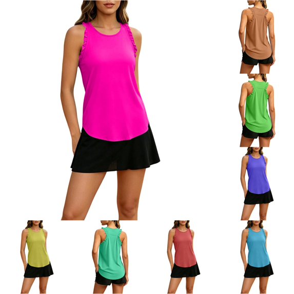 XIAONU Ruffle Racerback Tank Top for Women Sleeveless Athletic Workout Active Top
