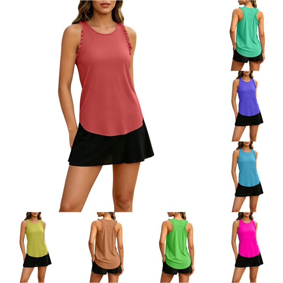 XIAONU Ruffle Racerback Tank Top for Women Sleeveless Athletic Workout Active Top