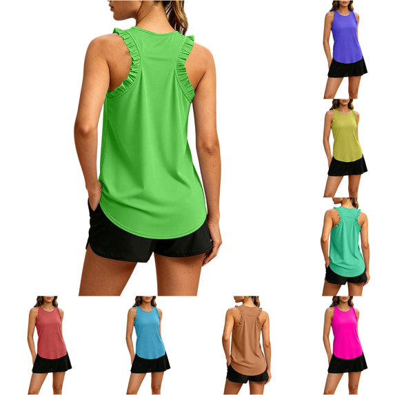 XIAONU Ruffle Racerback Tank Top for Women Sleeveless Athletic Workout Active Top