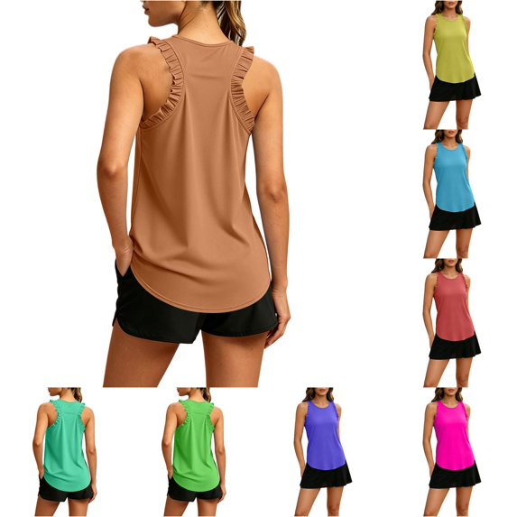 XIAONU Ruffle Racerback Tank Top for Women Sleeveless Athletic Workout Active Top