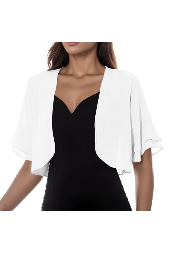 Ruffle-Sleeve Open Front Shrug for Women Cropped Formal Daily Wear Bolero Jacket