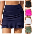 thumbnail image 1 of XIAONU Ruffled Hem Swim Skirt for Women Ruched Side Summer Pool Swim Skort, 1 of 9