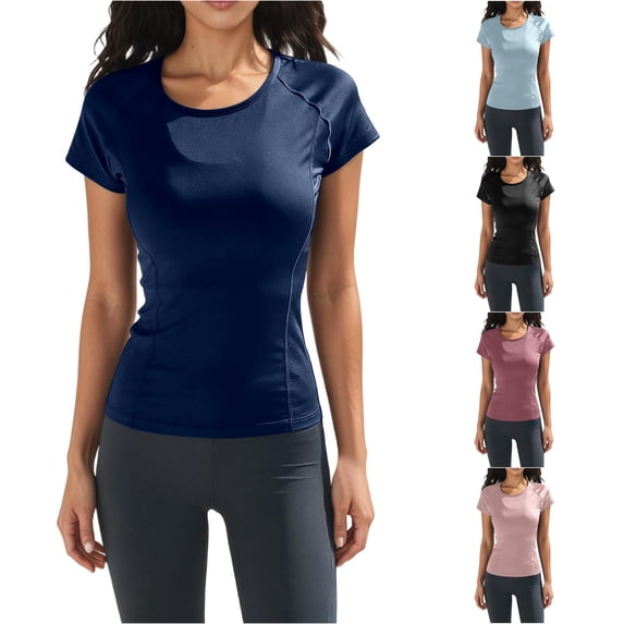 XIAONU Seamless Fitted Workout Tee for Women Raglan Short Sleeve Slim Tops Running Fitness Athletic Shirts