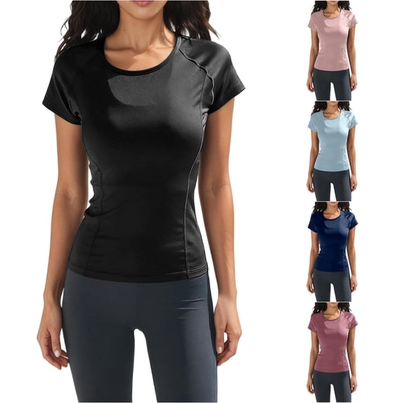 XIAONU Seamless Fitted Workout Tee for Women Raglan Short Sleeve Slim Tops Running Fitness Athletic Shirts