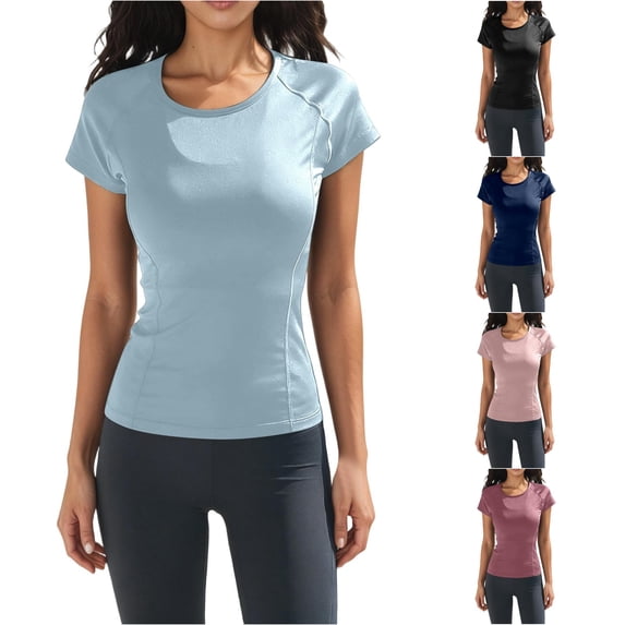 XIAONU Seamless Fitted Workout Tee for Women Raglan Short Sleeve Slim Tops Running Fitness Athletic Shirts